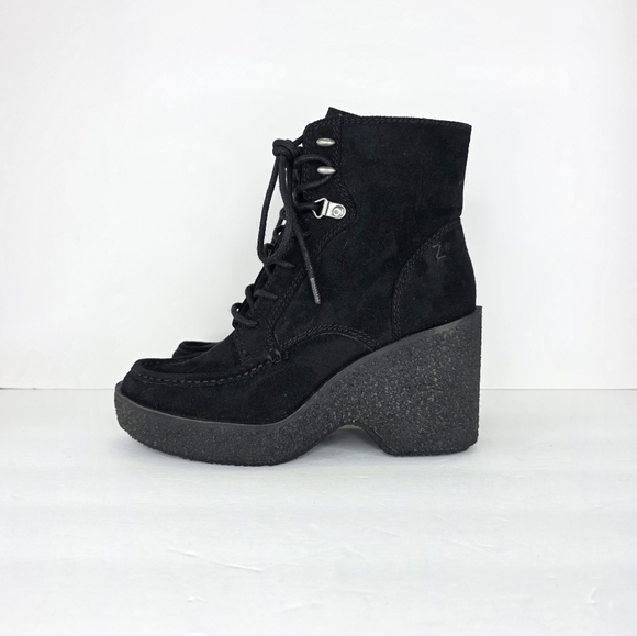 Zodiac Womens Talula Ankle Boots Faux Suede Chunky Wedge Heel Zip Size 6.5 Black - Picture 2 of 15